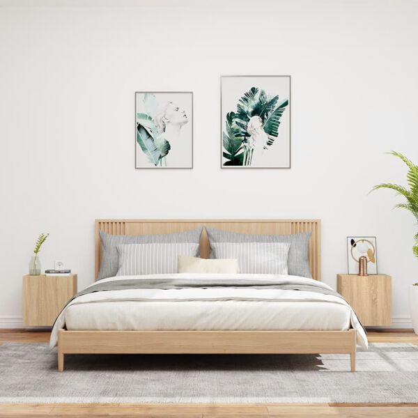 vidaXL væghængt tv-bord 2 stk. 40,5x30x40 cm konstrueret træ sonoma-eg