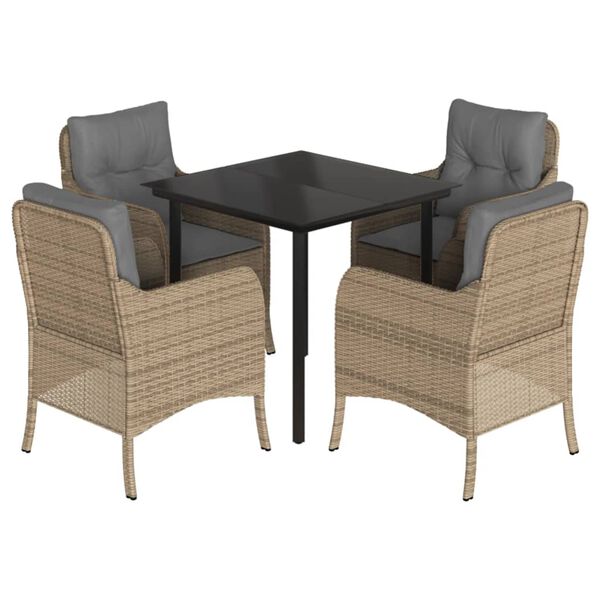 vidaXL spisebordss&aelig;t til haven 5 dele med hynder polyrattan beige