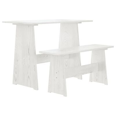 vidaXL spisebord med bænk massivt fyrretræ hvid