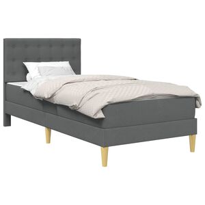 vidaXL Sengeramme med madras med hovedg&aelig;rde M&oslash;rkegr&aring; 90 x 190 cm Stof