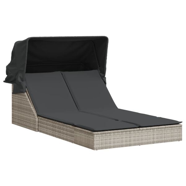 vidaXL solseng med baldakin og hynder polyrattan lysegrå