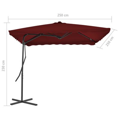 vidaXL parasol med stålstang 250x250x230 cm bordeauxfarvet