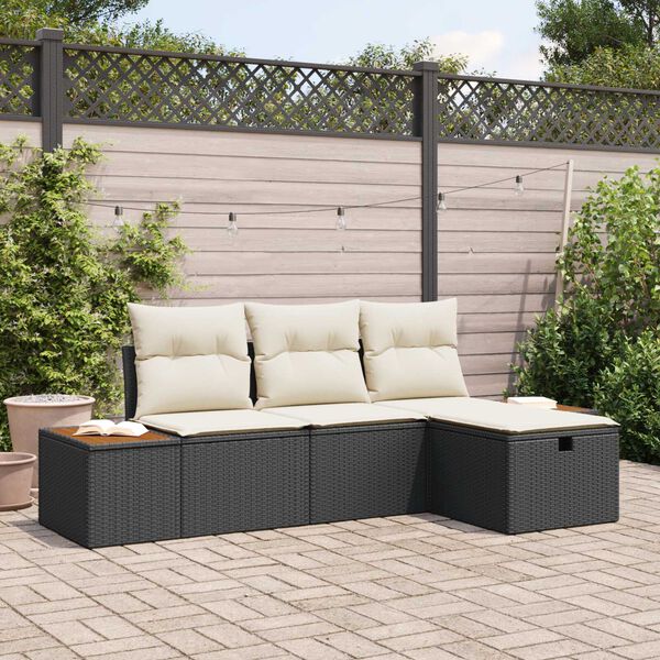 vidaXL Havesofa Sæt med pude 4 pcs Sort Poly rattan