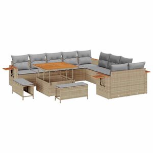 vidaXL Havesofa S&aelig;t 17 stk. 12-Antal s&aelig;der Beige og lys gr&aring; polyrattan