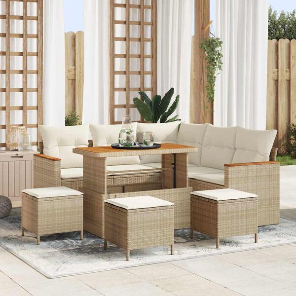 vidaXL Havesofa S&aelig;t 9 pcs Beige polyrattan