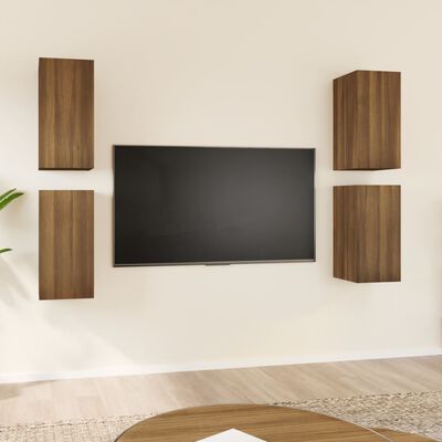 vidaXL tv-skabe 4 stk. 30,5x30x60 cm konstrueret træ brun egetræsfarve