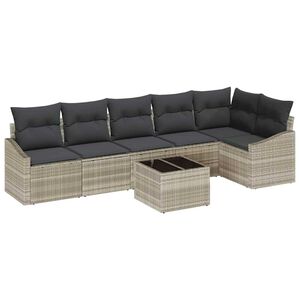 vidaXL Havesofa S&aelig;t med pude med opbevaring 7 pcs Lysegr&aring; polyrattan