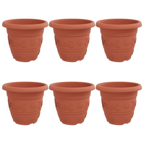 vidaXL Rund Blomsterpotte 6 pcs Mursten R&oslash;d &Oslash; 26 x 21.5 cm Plastik