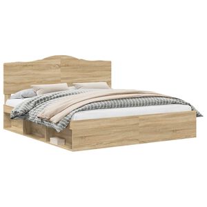 vidaXL Sengestel med hovedg&aelig;rde Sonoma 200 x 200 cm Massiv fyrretr&aelig;