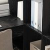 vidaXL Hjørneskrivebord med hylde Sort eg 101,5 x 149,5 x 149,5 cm