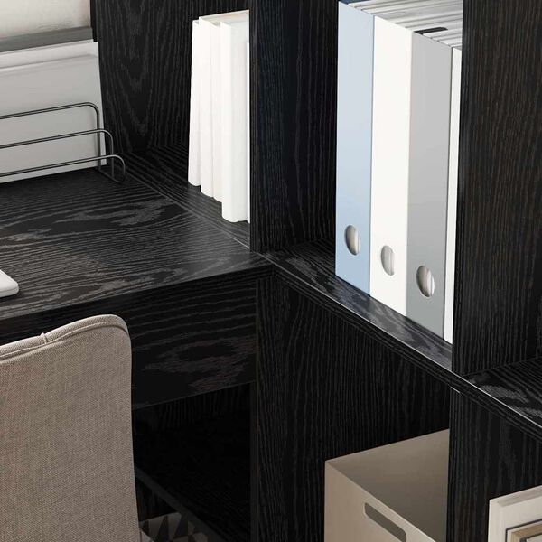 vidaXL Hjørneskrivebord med hylde Sort eg 101,5 x 149,5 x 149,5 cm