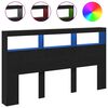 vidaXL sengegavl med opbevaring og LED-lys 180x17x102 cm sort eg