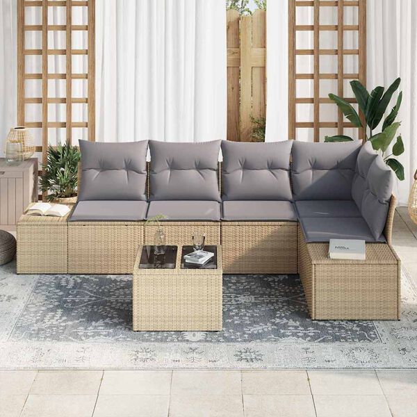 vidaXL Havesofa S&aelig;t 6 pcs Beige polyrattan