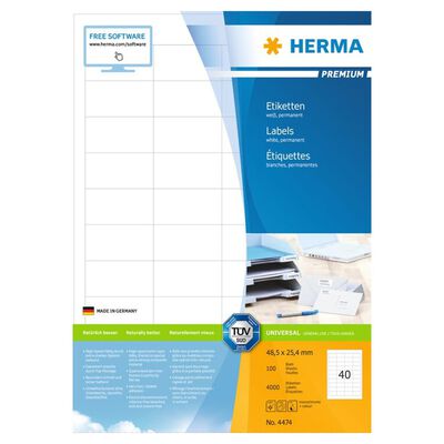 HERMA permanente etiketter PREMIUM A4 48,3x25,4 mm 100 ark