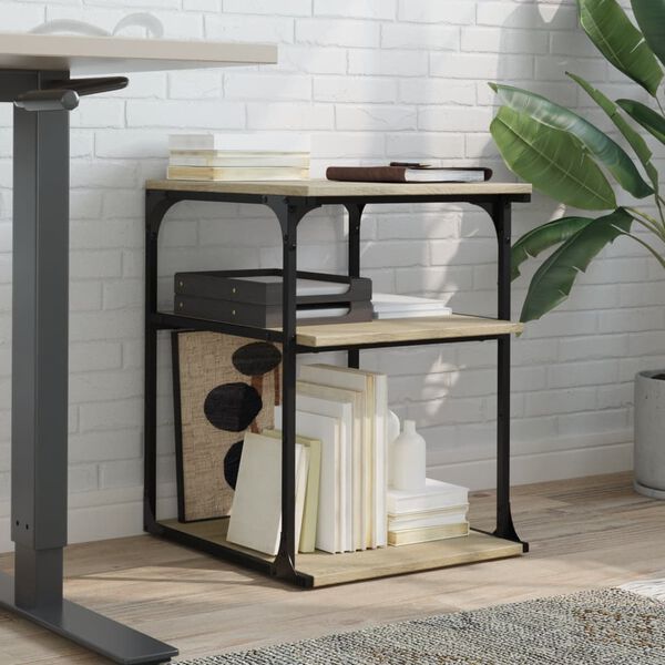 vidaXL printerstativ 43x48x64 cm 3 hylder konstrueret træ sonoma-eg