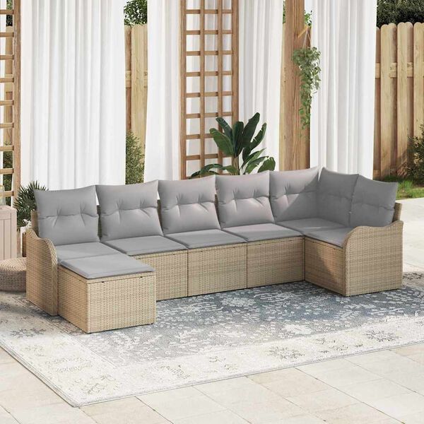vidaXL Havesofa S&aelig;t 7 pcs Beige polyrattan