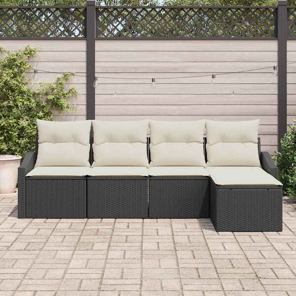 vidaXL Sofa S&aelig;t med pude 5 pcs Sort polyrattan