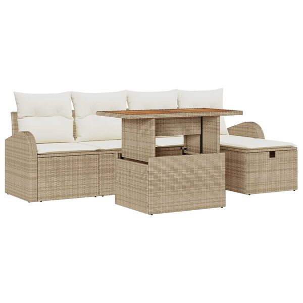vidaXL Havesofa S&aelig;t med pude med opbevaring 6 pcs Beige polyrattan
