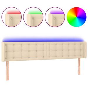 vidaXL sengegavl med LED-lys 203x16x78/88 cm stof cremefarvet
