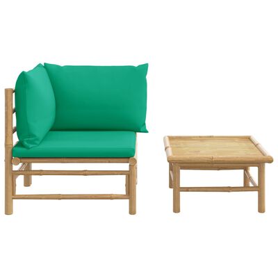 vidaXL loungesæt til haven 2 dele med grønne hynder bambus
