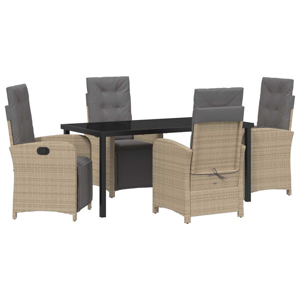vidaXL Have Spisebordss&aelig;t med pude 5 pcs Beige polyrattan