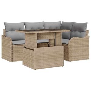 vidaXL Udend&oslash;rs spise s&aelig;t med pude 5 pcs Beige Poly rattan