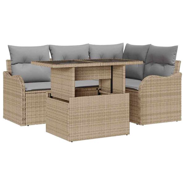 vidaXL Udend&oslash;rs spise s&aelig;t med pude 5 pcs Beige Poly rattan