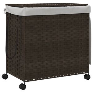 vidaXL vasket&oslash;jskurv med hjul 60x35x60,5 cm rattan m&oslash;rkebrun