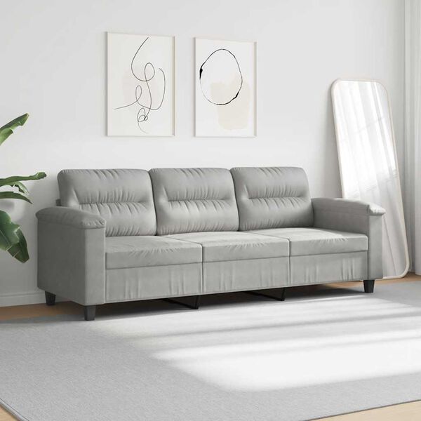 vidaXL 3-personers sofa 180 cm mikrofiberstof lysegr&aring;