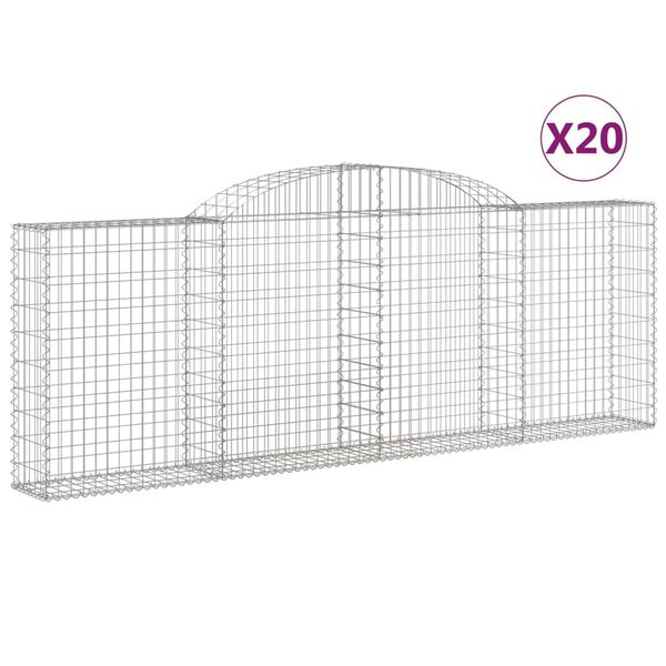 vidaXL buede gabionkurve 20 stk. 300x30x100/120 cm galvaniseret jern