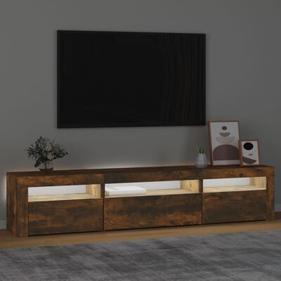 vidaXL tv-bord med LED-lys 195x35x40 cm røget egetræsfarve