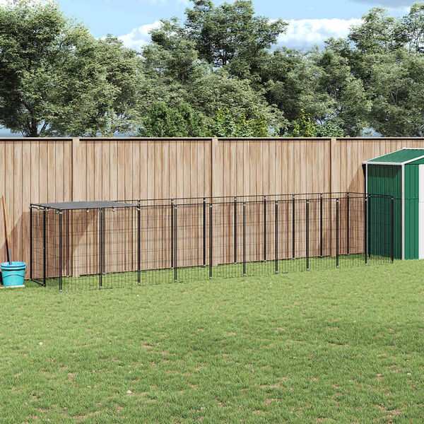 vidaXL hundeløbegård 6,05 m² stål sort