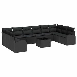 vidaXL Havesofa S&aelig;t med pude med opbevaring 11 pcs Sort polyrattan