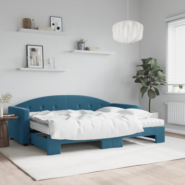 vidaXL daybed med udtr&aelig;k og madras 80x200 cm velour bl&aring;