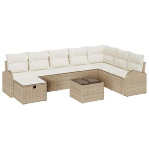 vidaXL Havesofa S&aelig;t med pude med opbevaring 9 pcs Beige Poly rattan