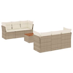 vidaXL sofas&aelig;t til haven 7 dele med hynder polyrattan beige