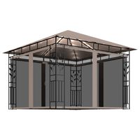 vidaXL pavillon med myggenet og LED-lyskæder 3x3x2,73 m gråbrun
