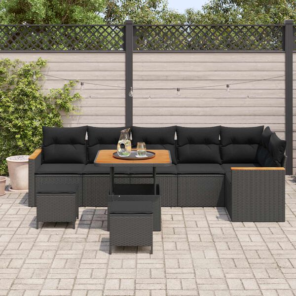 vidaXL Havesofa S&aelig;t 9 pcs Sort polyrattan