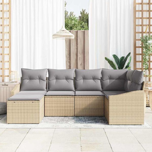vidaXL Sofa Sæt med pude 6 pcs Beige polyrattan