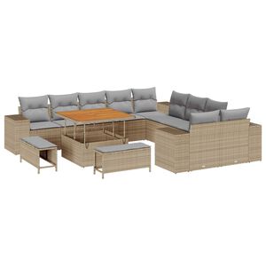 vidaXL Havesofa S&aelig;t med pude 13 pcs Beige polyrattan