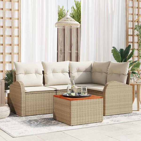 vidaXL Havesofa S&aelig;t med pude 5 pcs Beige polyrattan
