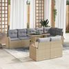 vidaXL Havesofa S&aelig;t med pude med opbevaring 9 pcs Beige Poly rattan