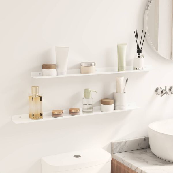 vidaXL Sv&aelig;vende hylde V&aelig;gmonteret 2 pcs Hvid 80 x 9 x 2,5 cm St&aring;l