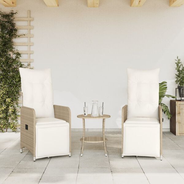 vidaXL havestole 2 stk. med lænefunktion og bord polyrattan beige
