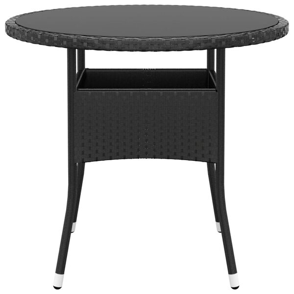 vidaXL havebord Ø80x75 cm hærdet glas og polyrattan sort