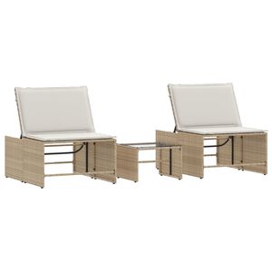 vidaXL liggestole 2 stk. med bord beige polyrattan