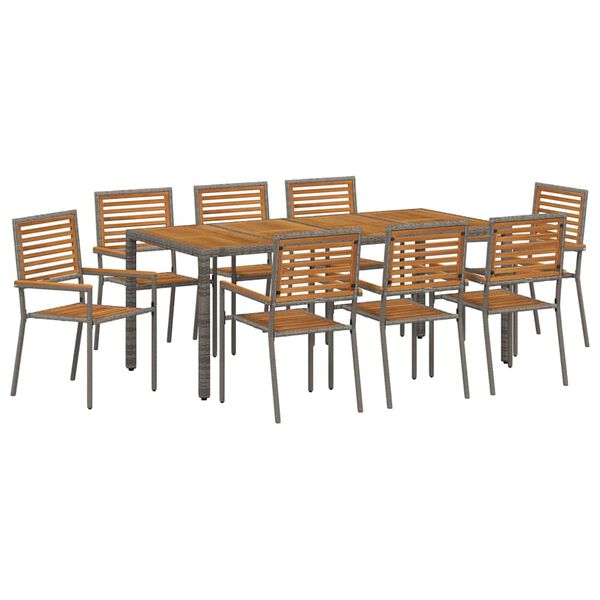 vidaXL Have Spisebordss&aelig;t 9 pcs Gr&aring; og Brun polyrattan