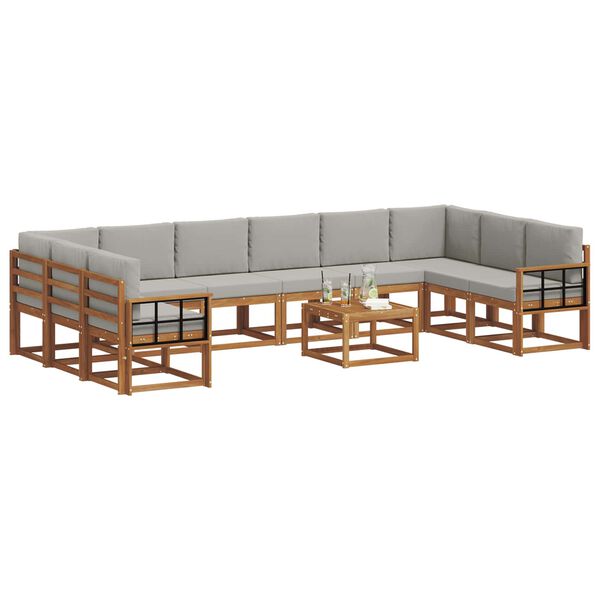 vidaXL Udend&oslash;rs sofagruppe med pude 11 pcs Naturlig og Lys Gr&aring;