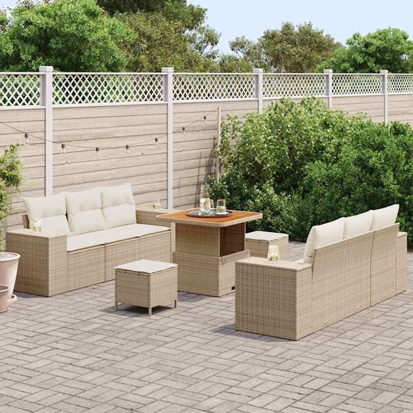 vidaXL Havesofa S&aelig;t med pude 9 pcs Beige Poly rattan