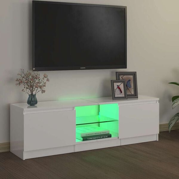 vidaXL tv-skab med LED-lys 120x30x36 cm hvid h&oslash;jglans
